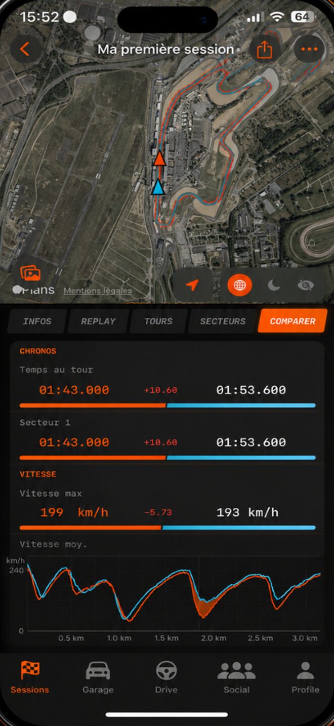Lap comparison screen in Oversteer